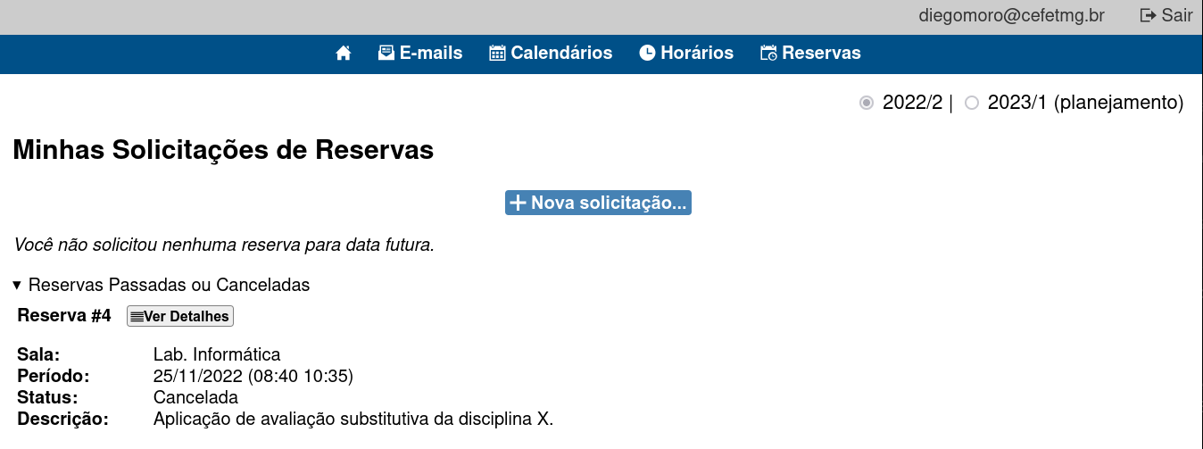 Histórico de reservas