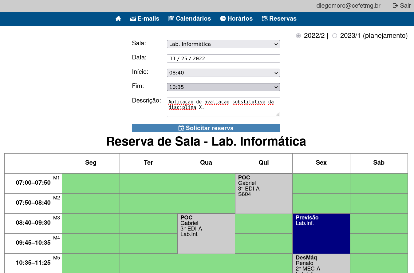 Formulário de reserva preenchido